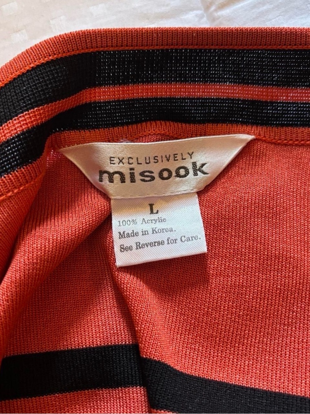 Misook Women’s L Open Knit Shrug Cardigan Black Orange Striped Lightweight - Picture 3 of 3